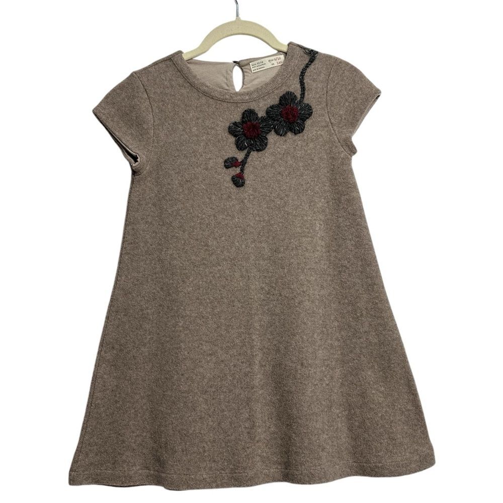 ZARA Girls Flower Applique Wool Blend Dress SIZE 9/10‎